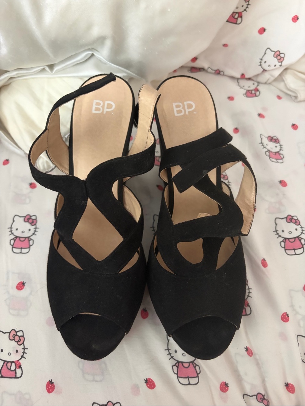 bp Black Suede Crisscross Peep-Toe Sandals